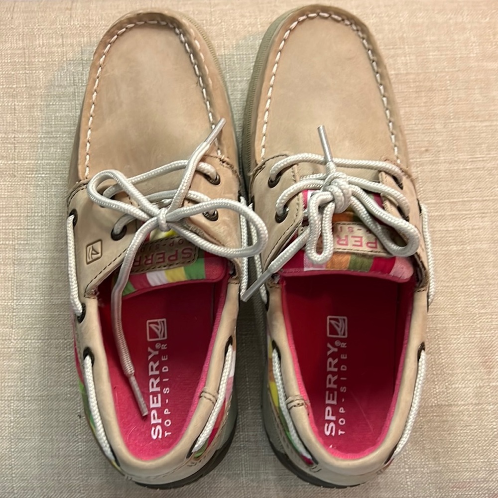 (WORN ONCE) SPERRY Cider Brown Pink Plaid Size Kid 4